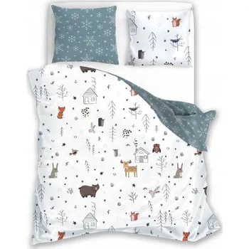 Povlečení ZIMNÍ POVLEČENÍ LES CHATKA ZVÍŘATA LESNÍ 220x200