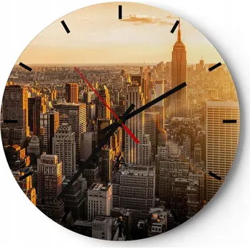 Hodiny Velké nástěnné hodiny 40x40 cm Město Skleněné hodiny Kulatý Tiché