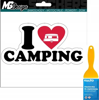 Samolepicí dekorace na vozidlo NÁLEPKA Grafika na auto, okno I LOVE CAMPING Hobby Karavan 15x7