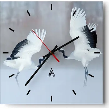 Hodiny Velké nástěnné hodiny na zeď 40x40 Zima Skleněné hodiny Čtvercové Tiché