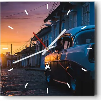 Hodiny Velké nástěnné hodiny na zeď 40x40 Motorismus Skleněné hodiny Tiché