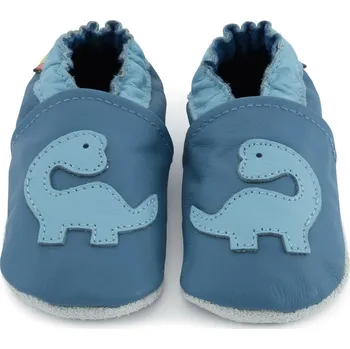 Capáčky CAROZOO Kožené capáčky s koženou podrážkou dino na modré 0-6 měsíců Modrá 18,5