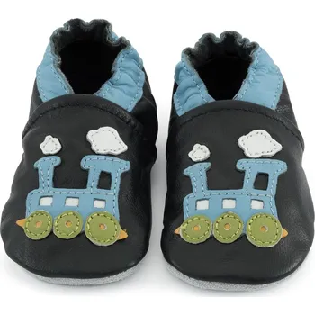 Capáčky CAROZOO Kožené capáčky s koženou podrážkou vláček modrý 12-18 měsíců Černá 21,5