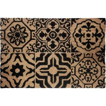 KOKOSOVÁ ROHOŽKA SE VZOREM BÉŽOVÁ ČERNÁ - VSTUPNÍ ROHOŽKA 40 X 60 CM