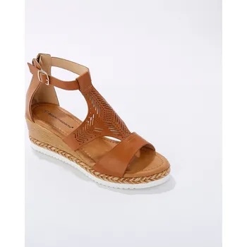 Dámské sandále Ažurové sandály na klínku karamelová 41