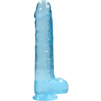 Dildo Gelové dildo RealRock Crystal Clear 9″ modré, dildo s přísavkou a varlaty 24 x 4,5 cm