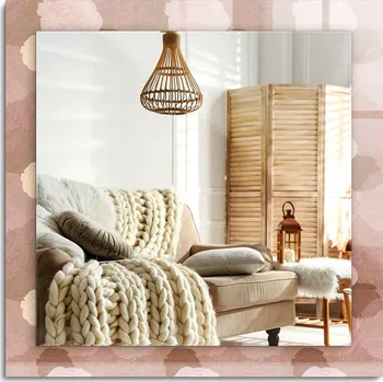 Zrcadlo Dekorativní nástěnné Zrcadlo s potiskem čtvercové 60x60 cm Květiny pivoňky