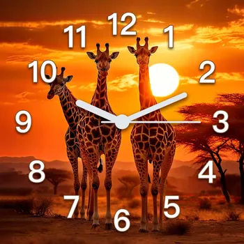 Hodiny Nástěnné hodiny do obýváku žirafy v africké poušti zvířata 30x30 cm
