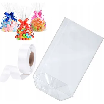 Potravinová fólie SAČKY S KŘÍŽOVÝM DNEM 15,5x25,5 + BÍLÁ STUHA