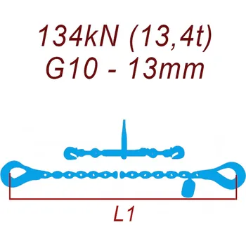 Upínací popruh BEST MAXX 13 400 kg Přivazovací řetěz dvoudílný s háky, tř.G 10, řetěz 13 mm, 134kN Délka úvazku: 2 M