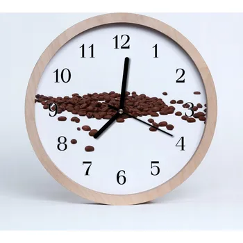Hodiny Dřevěné nástěnné hodiny Tiché Zrnková káva Kuchyně