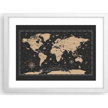 Obraz Obraz plakát v bílém rámu do obýváku 40x30 mapa světa foto na zeď