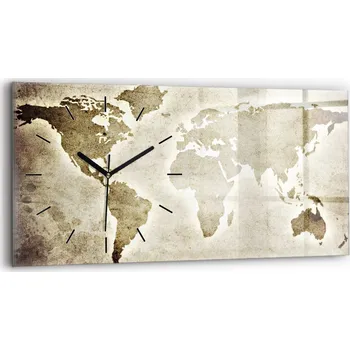 Hodiny Skleněné nástěnné hodiny do moderního interiéru se vzorem Mapa světa 60x30 cm