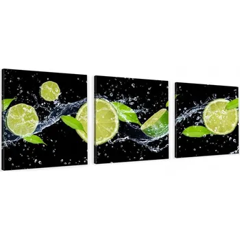 Obraz OBRAZY DO KUCHYNĚ TRIPTICH na zeď LIMETKY OVOCE VE VODĚ VÝBĚR VZORŮ