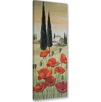 Obraz OBRAZ DO LOŽNICE Toskánská krajina s vlčími máky NA PLÁTNĚ 50x150