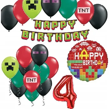 Balónek BALÓNKY sada na 4. narozeniny PIXEL TNT GAME