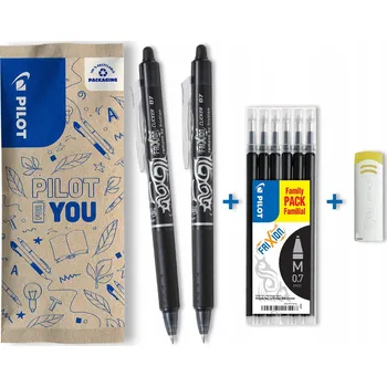 Sada 2x PILOT Frixion Clicker 0,7 černá + 6 náhradních náplní černá + gumovací pero