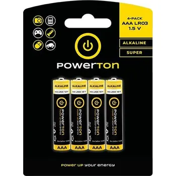 Článková baterie Baterie Powerton 1,5V AAA (LR03) alkalická, balení 4ks v blistru