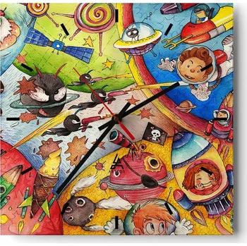 Hodiny Velké nástěnné hodiny 40x40 cm pro děti - Skleněné a tiché