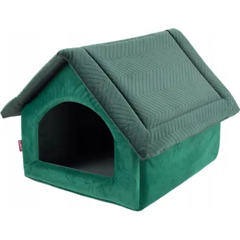 Pelíšek pro psa Látkový domeček BOUDA PELÍŠEK pro psa 33x40x33 ZELENÝ VELVET Velikost 2