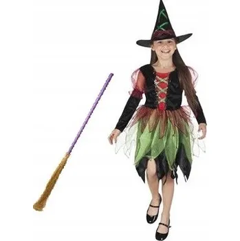Karnevalový kostým SUPER Sada Kostým Čarodějnice 98/104 s Fialovou metlou 2ks MK404