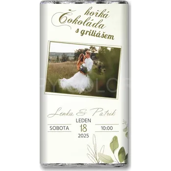 Čokoláda Svatební HOŘKÁ 70% čokoláda s griliášem - více motivů, vlastní fotogra