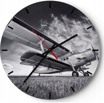Hodiny Velké nástěnné hodiny na zeď 40x40 Letadlo Skleněné hodiny Kulatý Tiché