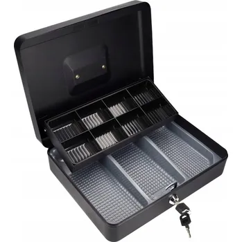 Trezor Pokladní kazeta 30x24x9 na bankovky a mince, černá, trezor pro pokladníka na peníze