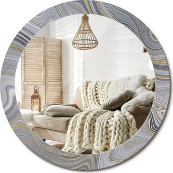 Zrcadlo Stylové kulaté zrcadlo na zeď s potiskem na skle průměr 80 cm Šedý mramor