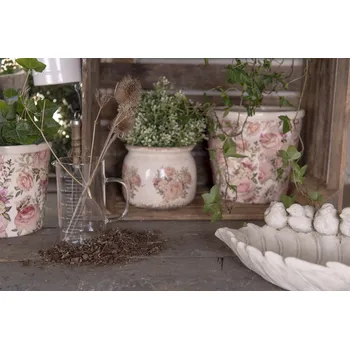 Zahrada Keramický obal na květináč s růžemi Rosien - Ø15*13 cm