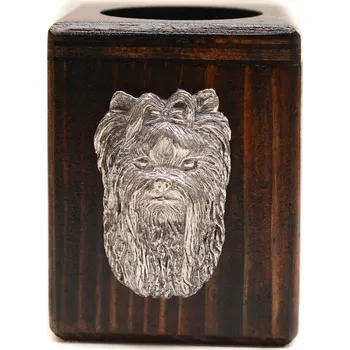 Svícen Yorkshire Terrier dřevěný svícen se psem, na čajovou svíčku