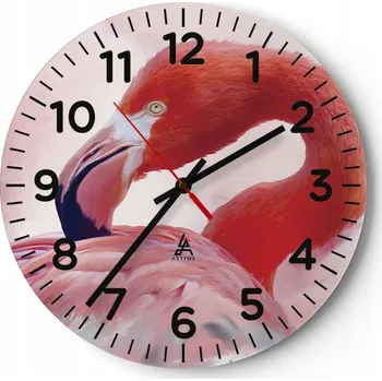 Hodiny Nástěnné hodiny do obýváku 40x40 Plameňák Kulatý Skleněné hodiny Loft Tiché