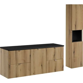 Koupelnový nábytek Koupelnová sestava Nova Oak I se skříňkami 140 cm dub evoke/černá