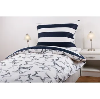 Povlečení JAN peří Luxusní bavlněné povlečení - renforce - hvězdy a pruhy tmavomodré - Luxusní bavlněné povlečení - renforce - hvězdy a pruhy tmavomodré - souprava povlečení 70x90 + 140x200