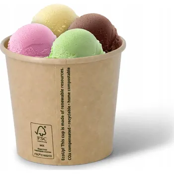 Jednorázové nádobí Papírové misky na zmrzlinu, dezerty a svačiny bez SUP, eko bio 300 ml, 50 ks