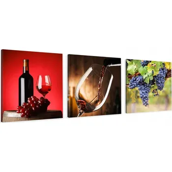 Obraz OBRAZY DO KUCHYNĚ JÍDELNY TRIPTICH ČERVENÉ VÍNO HROZNY VÝBĚR VZORŮ