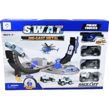 autodráha POLICEJNÍ KASKADÉRSKÁ DRÁHA S AUTÍČKY POLICIE, SADA 4 KS