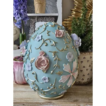 Bytová dekorace Modrá dekorace vajíčko zdobené květy - 21*22*26 cm