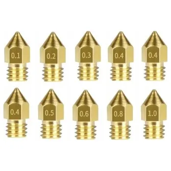 Příslušenství k 3D tiskárně SADA MIX 10x TRYSKA MK8 MOSAZ RŮZNÉ VELIKOSTI - CREALITY ENDER 3 5 PRO V2