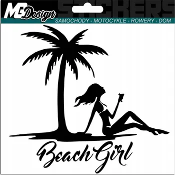 Samolepicí dekorace na vozidlo NÁLEPKA na auto BEACH GIRL PALMY PLÁŽ 14x15