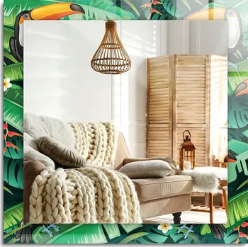 Zrcadlo Zrcadlo s potiskem nástěnné dekorativní svislé vodorovné Tukanové listy džungle 60x60 cm