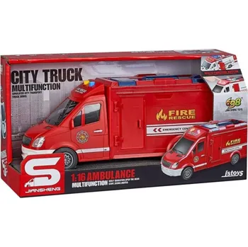 autodráha Auto hasičská dodávka červená Hasiči na setrvačník na baterie Světlo Zvuk