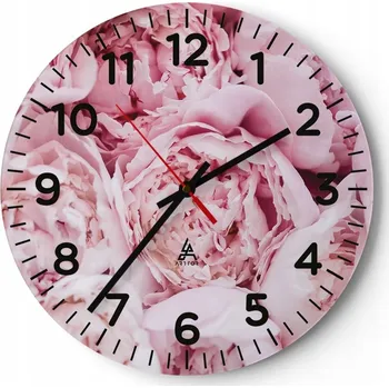 Hodiny Kuchyňské nástěnné hodiny 30x30 Pivoňka Moderní skleněné hodiny do obýváku Tiché