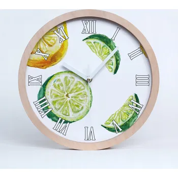 Hodiny Dřevěné nástěnné hodiny citron a limetka průměr 25 cm