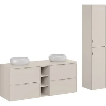 Koupelnový nábytek Koupelnová sestava Bella Cashmere Wiki se skříňkami a umyvadlem 140 cm kašmírová