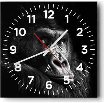 Hodiny Kuchyňské nástěnné hodiny 30x30 Opice Skleněné hodiny do obýváku Moderní Tiché
