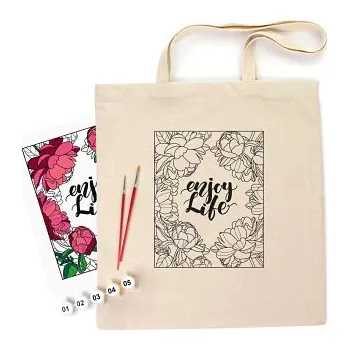Bavlněná taška s motivem pro pomalování 38x42cm – Pivoňky (Bavlněná taška s motivem pro pomalování 38x42cm – Pivoňky)
