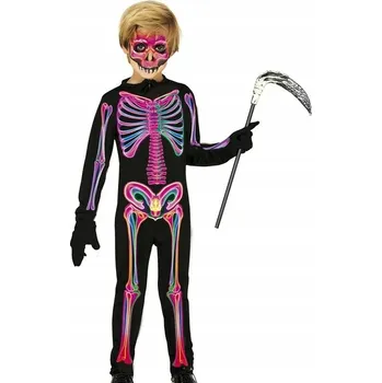 Karnevalový kostým KOSTÝM DĚTSKÝ NEONOVÝ SKELET KOSTLIVEC NEON ČERNÝ HALLOWEEN 128