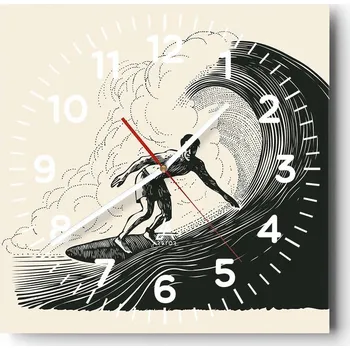 Hodiny Nástěnné hodiny do obýváku 40x40 Vlna Tiché hodiny na skle Stylové