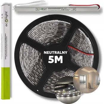 LED osvětlení SADA 5m LED pásek SMD bílý neutrální s napájecím zdrojem 12V